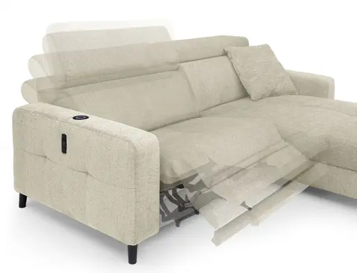 Ecksofa JANKO - 1-Sitzer mit Longchair rechts, Relaxfunktion motorisch, Stoff, Hellbeige