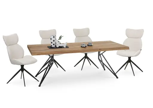 Esstisch - LB ca. 220x100 cm, Wildeiche massiv geölt, Baumkante, Schwarz