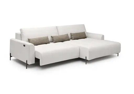 Ecksofa - 2-Sitzer mit Longchair rechts, Sitztiefe verstellbar motorisch, Stoff, Sand