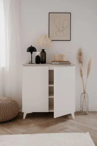 Kommode - B ca. 88 cm, Weiß, Sandstein Nachbildung
