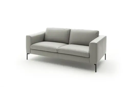 Sofa Lenni Full - 2-Sitzer, Leder, Steingrau, bündige Kissen