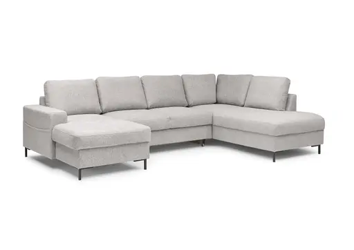 Wohnlandschaft - Longchair links mit 2-Sitzer und Ecke rechts, Stoff, Silbergrau