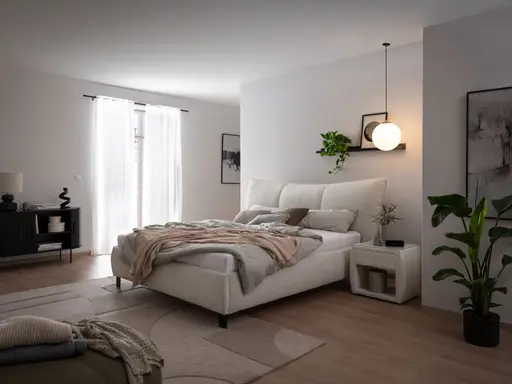 Polsterbett - Liegefläche ca. 180x200 cm, Stoff, Beige