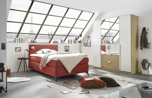 Boxspringbett JODIE- Liegefläche ca. 120x200 cm, Stoff Rostrot