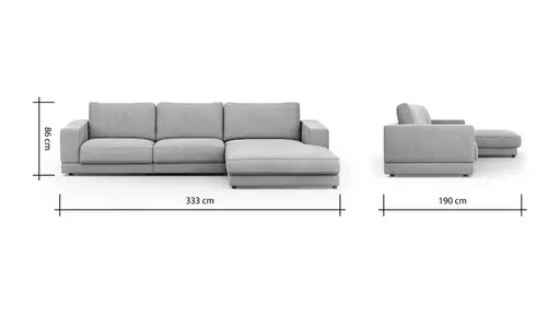Ecksofa Juni - 2-Sitzer mit Longchair rechts, Stoff, Hellblau
