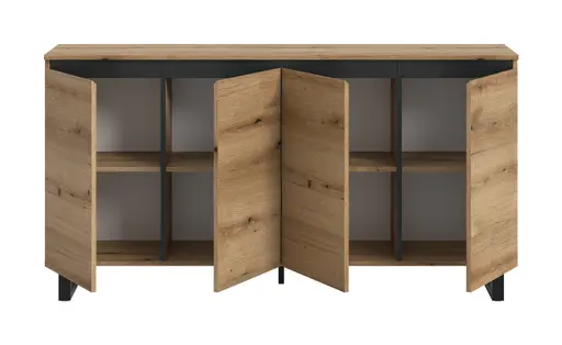 Sideboard - B ca. 160 cm, Evoke Eiche Nachbildung, Schwarz