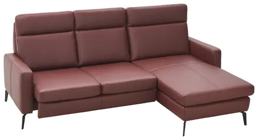 Ecksofa Arima - 2-Sitzer mit Longchair rechts inkl. Sitzvorzug (motorisch), Leder, Weinbeere