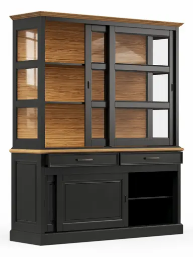 Buffetschrank Louisiana - mit Schiebetüren, teilmassiv, Schwarzgrau