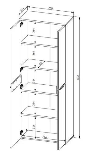 Büroschrank - B ca. 75 cm, Weiß, Artisan Eiche Nachbildung
