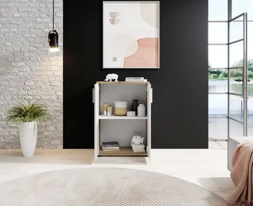 Kommode - B ca. 60 cm, Eiche Evoke Nachbildung, Weiß