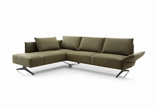 Ecksofa - Ecke links mit 2,5-Sitzer rechts, Rückenlehne/Armlehne verstellbar, Leder, Olive