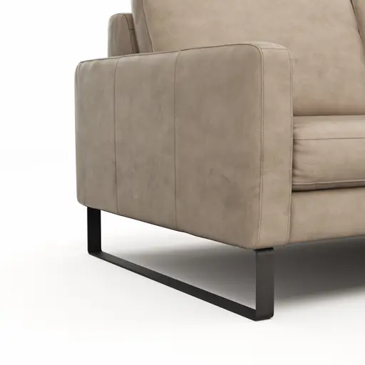 Sofa Enna - 3-Sitzer, Armlehne A, Leder, Taupe, Kufe, Schwarz