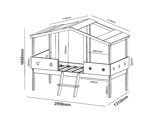 Hausbett - Liegefläche ca. 90x200 cm, Weiß, Kiefer Natur