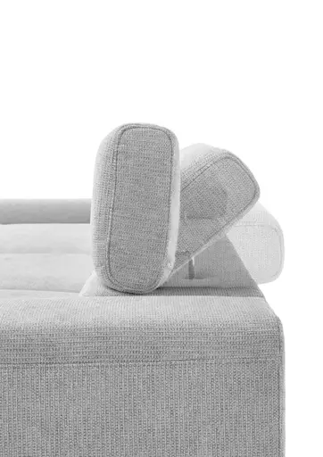 Ecksofa CHENOA - 2-Sitzer mit Longchair rechts, Kopfteil verstellbar, Stoff, Silbergrau