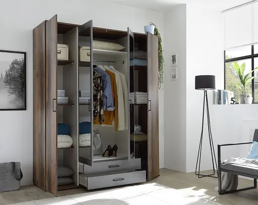 Drehtürenschrank- B ca. 160 cm, Vintage Dekor , Spiegel, Anthrazit