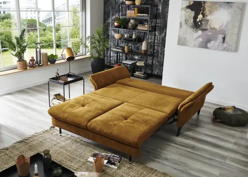 Schlafsofa - 2-Sitzer inkl. Bettfunktion, Armteil verstellbar, Stoff, Gelb