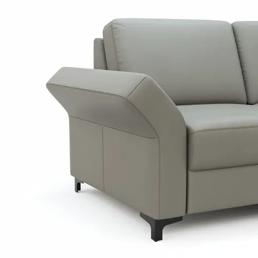 Ecksofa Merlos - 2-Sitzer mit Longchair rechts inkl. Armlehne verstellbar, Leder, Steingrau