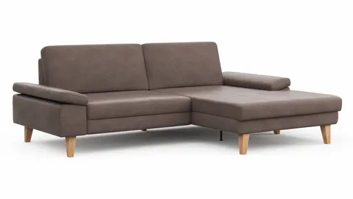 Ecksofa Houston - 1,75-Sitzer mit Longchair groß rechts, inkl. Sitztiefenverstellung und Armlehne klappbar, Leder, Dunkelbraun