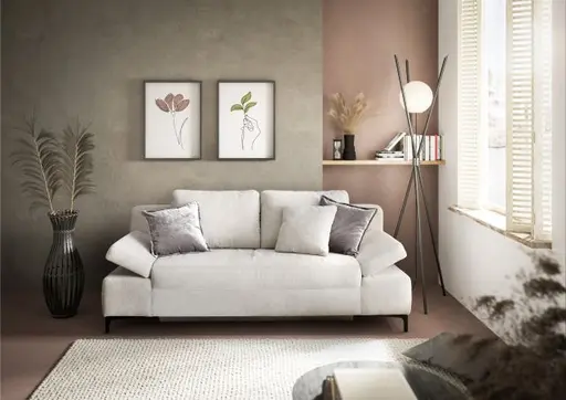 Sofa JEREMO - 2-Sitzer inkl. Schlaffunktion und Armlehnen verstellbar, Stoff, Creme