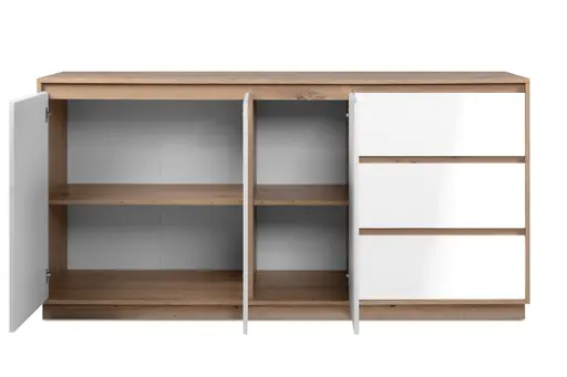 Sideboard - B ca. 178 cm, Artisan Eiche Nachbildung, Weiß Hochglanz