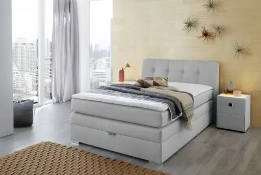 Boxspringbett- Liegefläche ca. 140x200 cm, Stoff, Hellgrau, inkl. Bettkasten