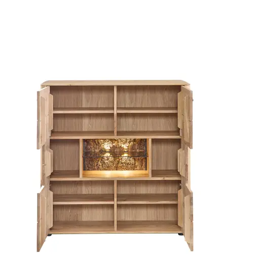 Highboard - mit Beleuchtung, Wildeiche massiv