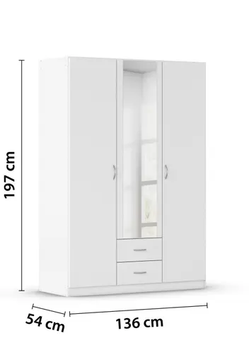 Drehtürenschrank- B ca. 136 cm, Weiß, Spiegel