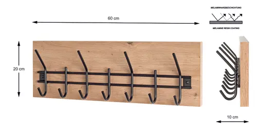 Wandgarderobe - B ca. 60 cm, Eiche Nachbildung