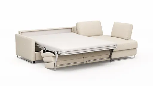 Ecksofa Nuoro - 2-Sitzer mit Longchair rechts inkl. Schlaffunktion und Bettkasten, Stoff, Beige