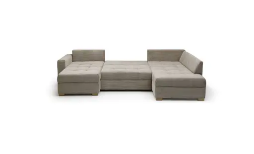 Wohnlandschaft JOSY - Longchair links mit 1,5-Sitzer und Ecke rechts inkl. Schlaffunktion mit Bettkasten, Stoff, Taupe