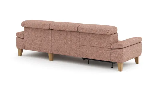 Ecksofa Hudson - 2,5-Sitzer mit Longchair rechts, inkl. Kopfteil/Armlehne verstellbar und Relaxfunktion (motorisch), Stoff, Kupfer