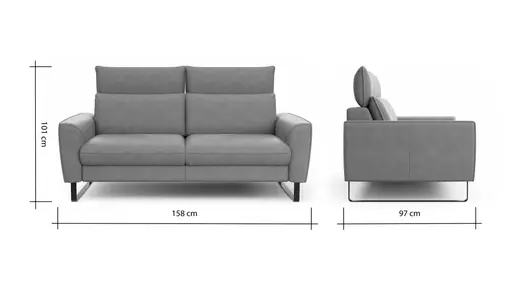 Sofa Avela - 2-Sitzer inkl. Kopfteil verstellbar, Leder, Steingrau