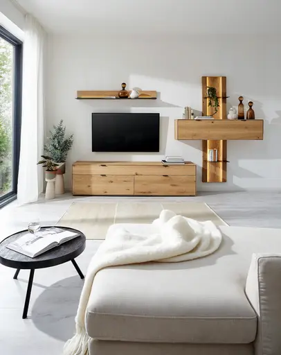 Wohnwand Tucson - inkl. Beleuchtung, Wildeiche massiv