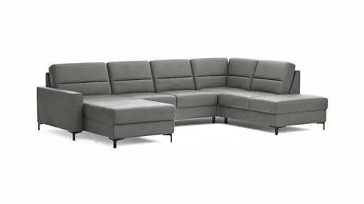 Wohnlandschaft Merlos H - Longchair links und 2,5-Sitzer mit Ecke rechts inkl. Relaxfunktion (motorisch), Leder, Graubraun