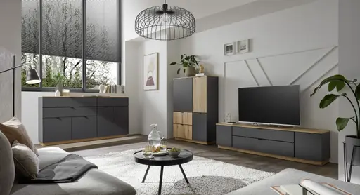 Highboard- Anthrazit, Eiche Dekor