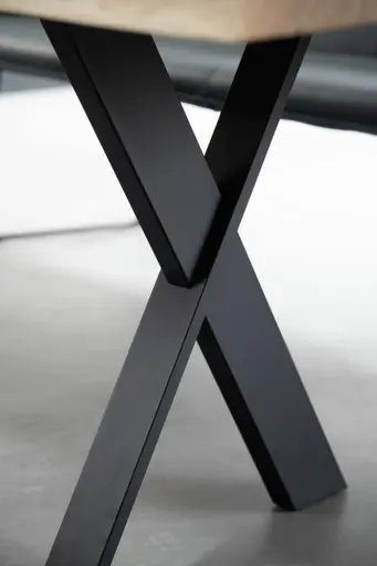 Esstisch 3100 - LB ca. 200x100 cm, Asteiche massiv, Waldkante, Kreuzfuß, Schwarz