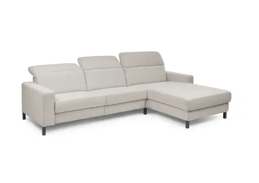 Ecksofa - CALM FLEX 2.0, 3-Sitzer mit Longchari rechts, Kopfteil verstellbar, Stoff, Hellgrau