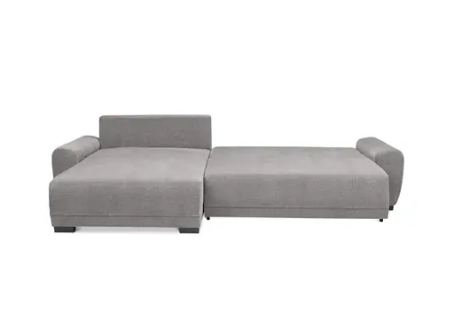 Ecksofa - Longchair links mit 2-Sitzer, Schlaffunktion mit Bettkasten, Stoff, Steingrau