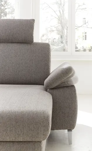 Ecksofa Colombia - 2,5-Sitzer mit Longchair rechts, Armlehne verstellbar, Stoff, Hellbraun