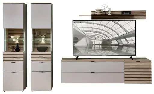 Vitrine - mit Beleuchtung, B ca. 45 cm, Kaschmir, Riva Eiche Nachbildung