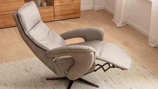 Sessel Tulsa Relax - Größe L, inkl. Maxirücken und Kopf-/Fußteil/Rückenlehne verstellbar, Leder, Graubeige