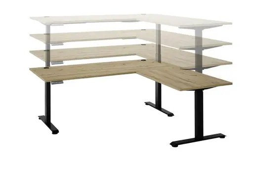 Eckschreibtisch - höhenverstellbar, LB ca. 185x77 cm, Artisan Eiche Nachbildung, Schwarz