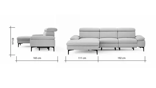 Ecksofa Felipa - Longchair links mit 2,5-Sitzer inkl. Armlehne verstellbar und Rückenlehne/Sitztiefe verstellbar (motorisch), Stoff, Dunkelgrün
