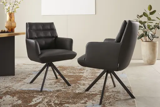 Armlehnstuhl Capitolo - Leder, Schwarz