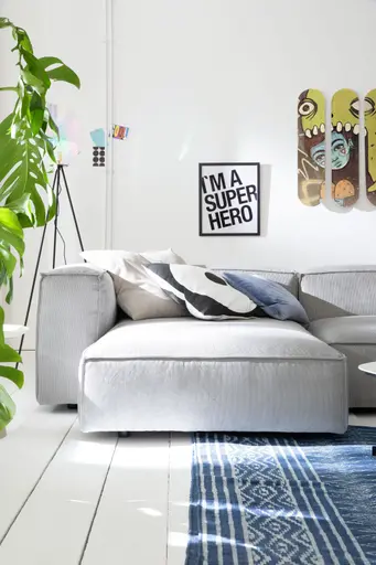 Ecksofa Aki - Longchair links, 1,5-Sitzer, Stoff, Hellgrau