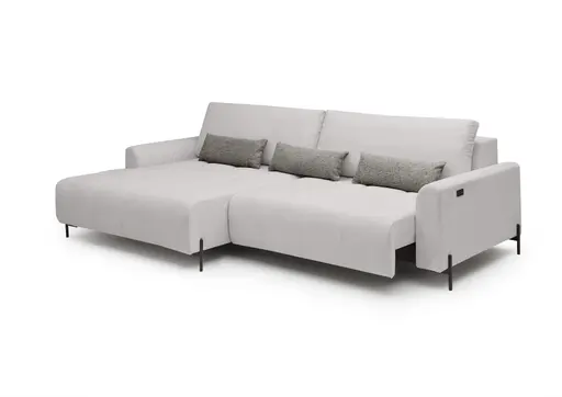 Ecksofa - Longchair links mit 2-Sitzer, Sitztiefe verstellbar motorisch, Stoff, Silbergrau