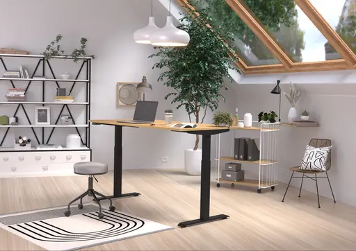 Schreibtisch GELI - höhenverstellbar, LB ca. 160x80 cm, Eiche Nachbildung, Schwarz