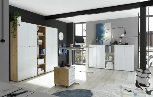 Schreibtisch GELI - höhenverstellbar, LB ca. 160x80 cm, Eiche Nachbildung, Weiß