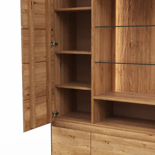 Vitrine Hillsboro - inkl. Beleuchtung, Wildeiche natur, geölt