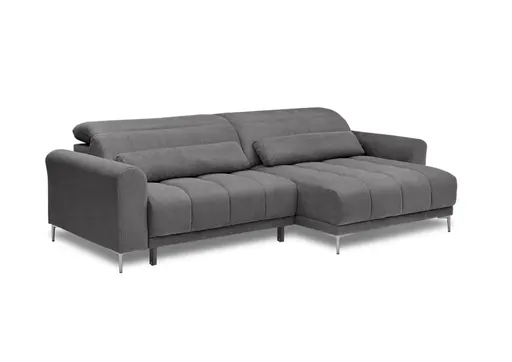 Ecksofa MINAO - 1,5-Sitzer mit Longchair rechts, Sitztiefe verstellbar motorisch, Kopfteil verstellbar, Stoff, Graphite
